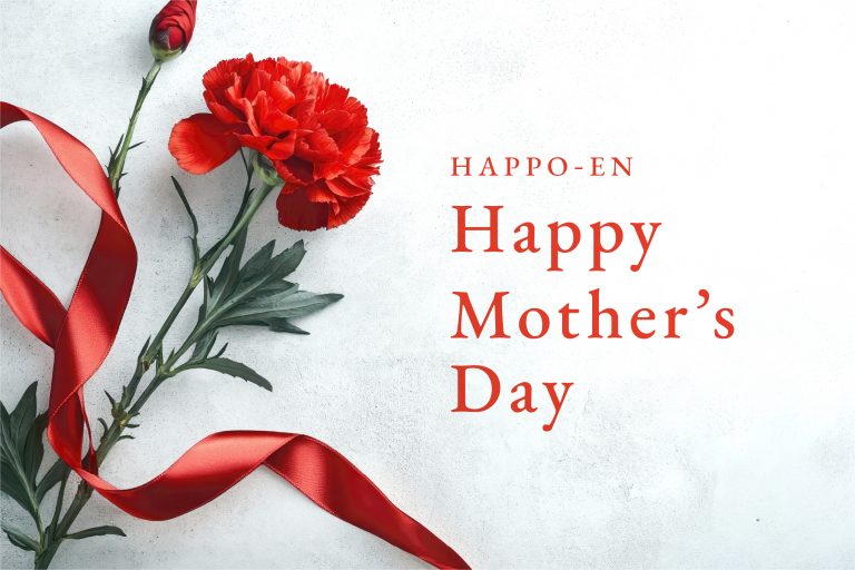 母の日の感謝を伝える赤いカーネーションとリボンの画像。.