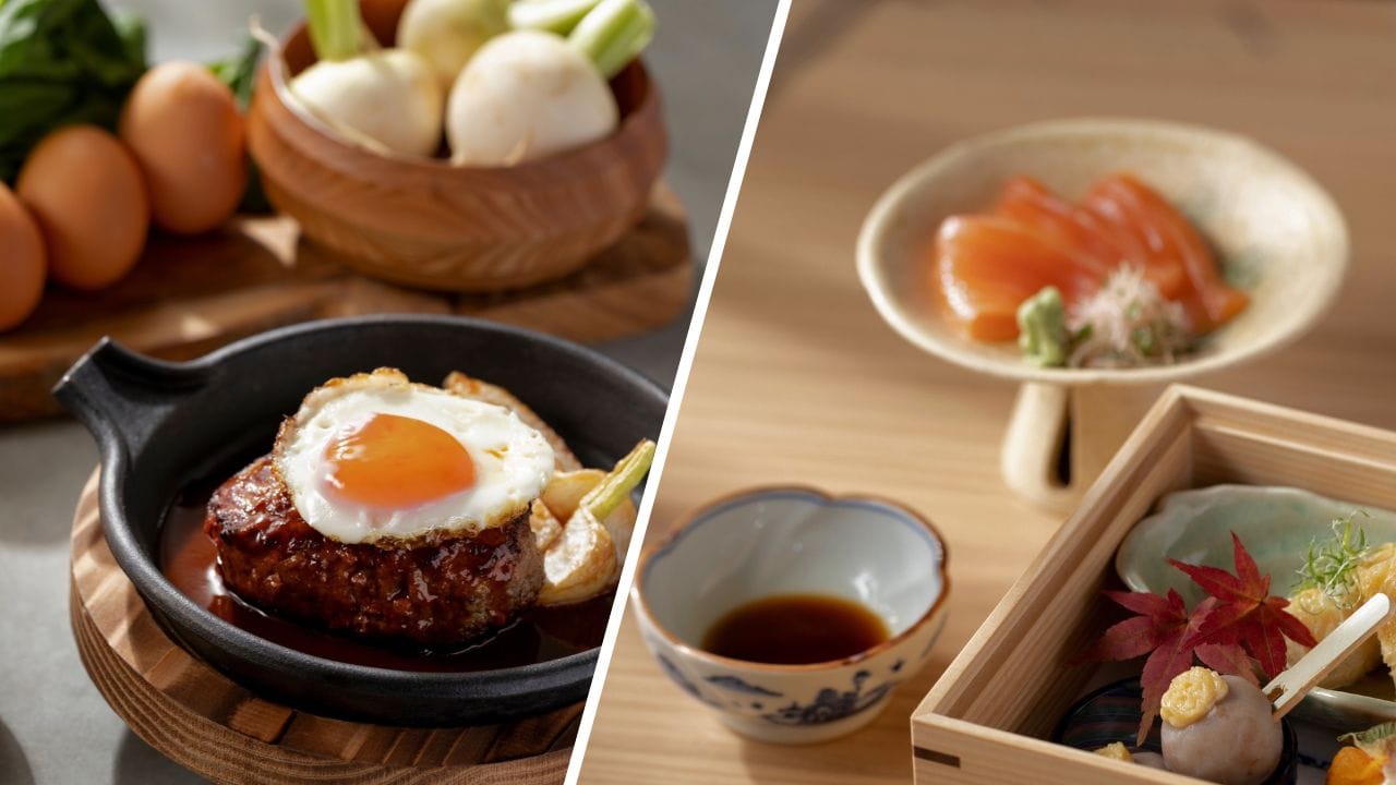 和風レストランの料理と伝統的な盛り付けの和食イメージ.
